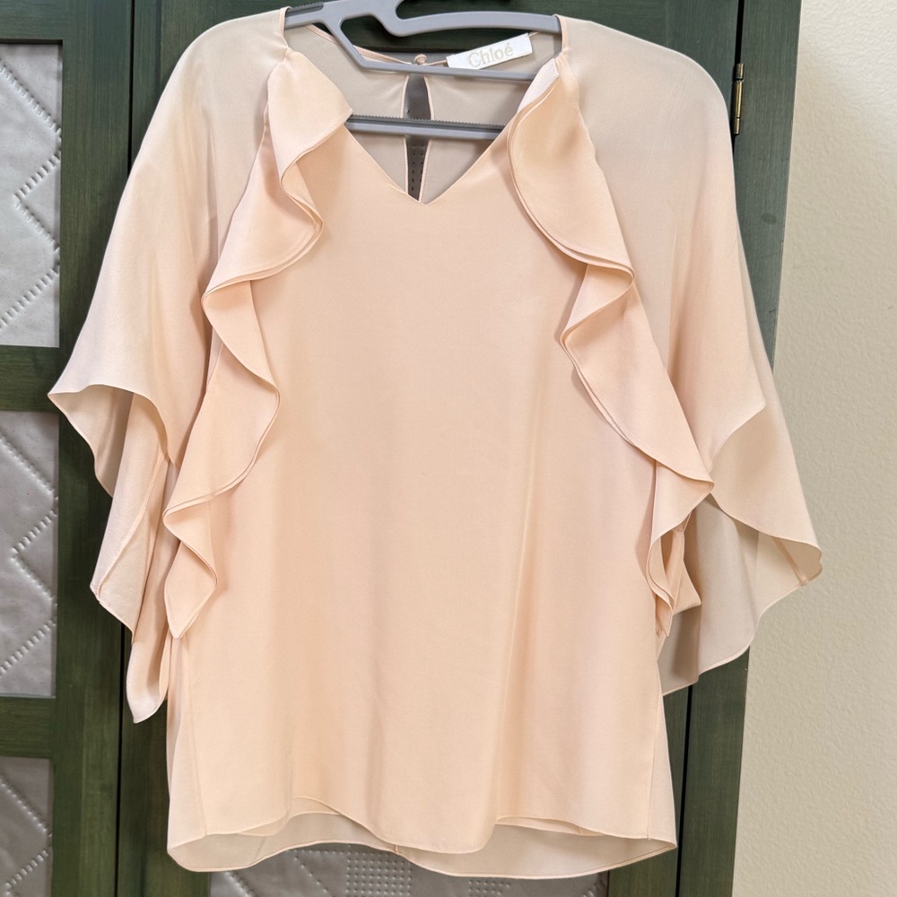 Chloé ruffled silk blouse in a light pink